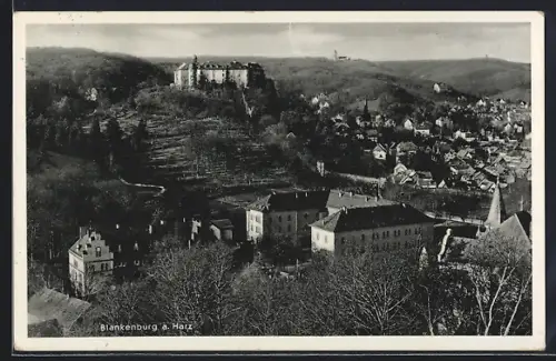 AK Blankenburg a. Harz, Ortsansicht mit Burg aus der Vogelschau