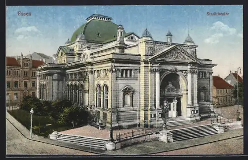 AK Essen, Stadttheater aus der Vogelschau