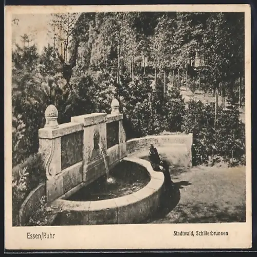 AK Essen /Ruhr, Stadtwald, Schillerbrunnen