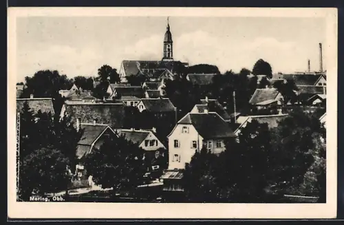 AK Mering /Obb, Totalansicht mit Kirche aus der Vogelschau