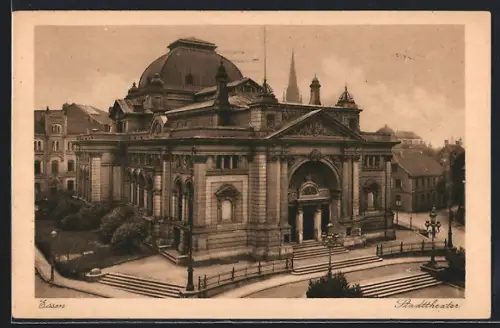 AK Essen, Stadttheater mit Anlage aus der Vogelschau