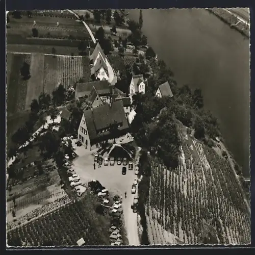 AK Besigheim, Gaststätte Schreyerhof E. Veigel mit Gewässer, Fliegeraufnahme