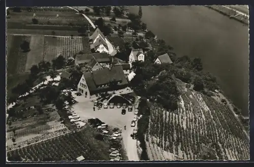 AK Besigheim, Gaststätte Schreyerhof E. Veigel mit Gewässer, Fliegeraufnahme