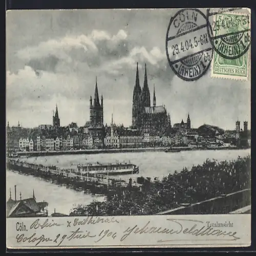AK Cöln, Ortspanorama vom Rhein aus