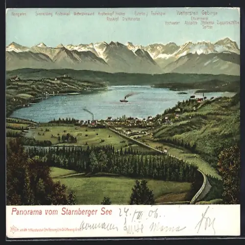 AK Starnberg, Starnberger See, Panorama des Wetterstein-Gebirges vom See aus