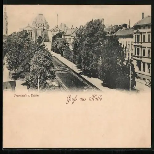 AK Halle / Saale, Promenade und Theater