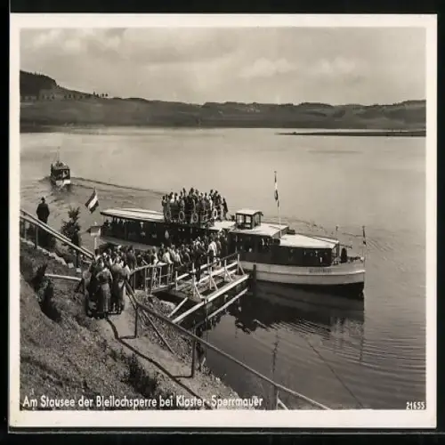 AK Kloster-Sperrmauer / Saaletalsperre, Schiffsanleger am Stausee der Bleilochtalsperre