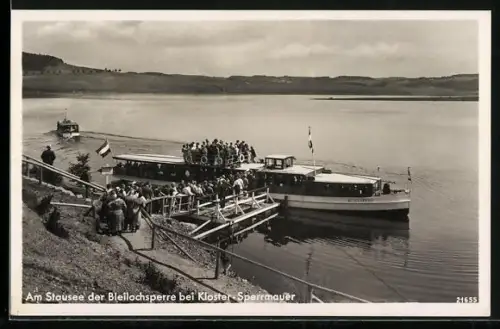 AK Kloster-Sperrmauer / Saaletalsperre, Schiffsanleger am Stausee der Bleilochtalsperre