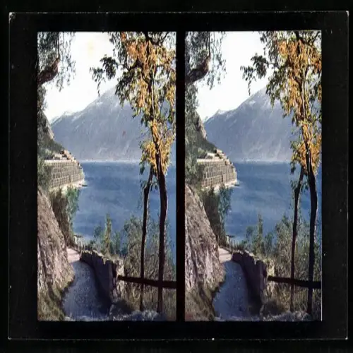 Stereo-Fotografie Chromoplast No. 18, Ansicht Limone, blick nach den terrassierten Zitronen und Olivenpflanzungen
