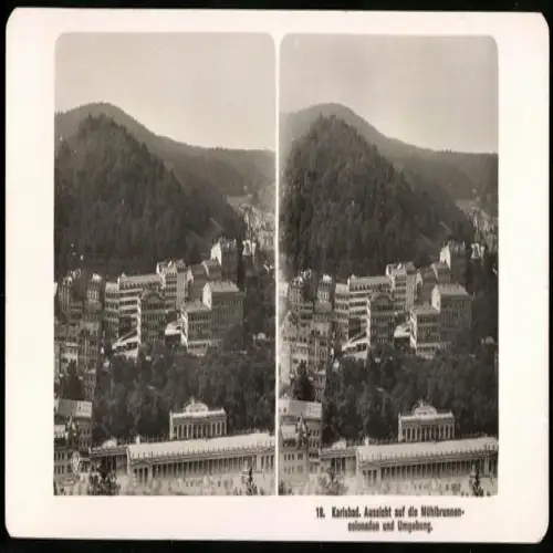 Stereo-Fotografie NPG, Ansicht Karlsbad, Blick nach der Mühlbrunnencolonade und Umgebung