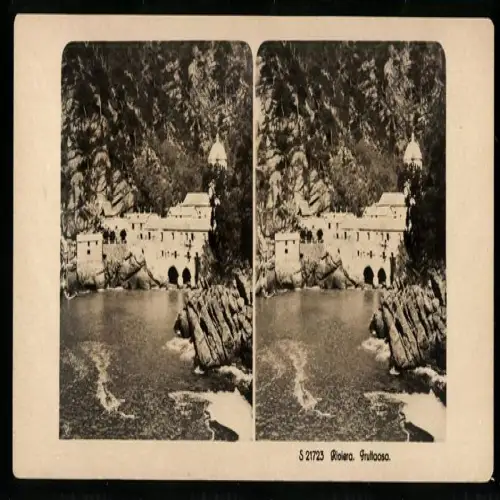 Stereo-Fotografie NPG, Ansicht Camogli, Blick zur Abtei von San Fruttuoso