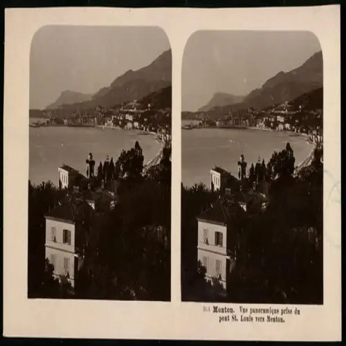 Stereo-Fotografie NPG, Ansicht Menton, Vue panoramique prise du pont St. Louis vers Menton