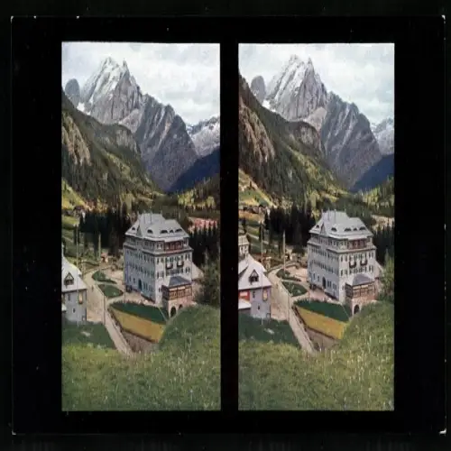 Stereo-Fotografie Chromoplast No. 30, Ansicht Canazei, Blick auf den Ort