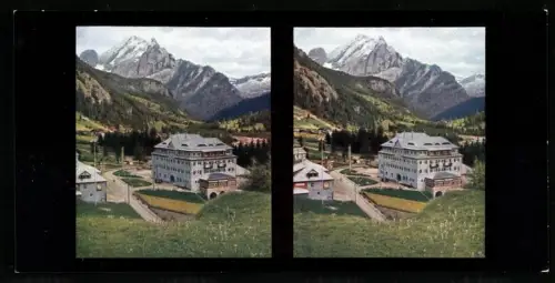 Stereo-Fotografie Chromoplast No. 30, Ansicht Canazei, Blick auf den Ort