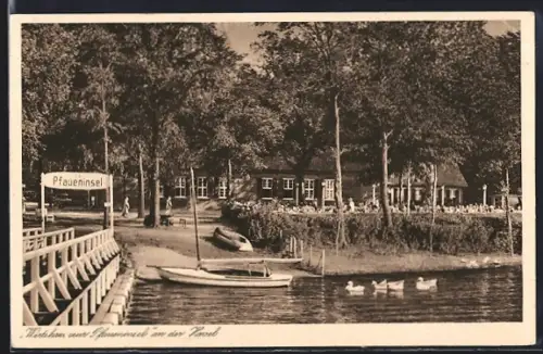 AK Berlin-Wannsee, der Seesteg am Wirtshaus zur Pfaueninsel an der Havel
