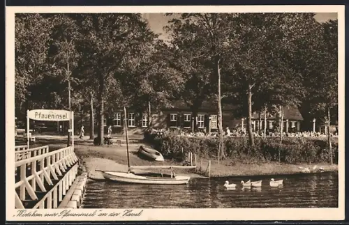 AK Berlin-Wannsee, der Seesteg am Wirtshaus zur Pfaueninsel an der Havel