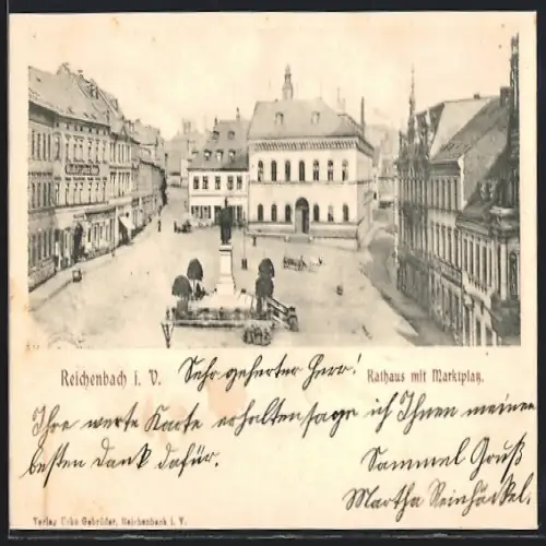 AK Reichenbach i. V., Rathaus mit Marktplatz