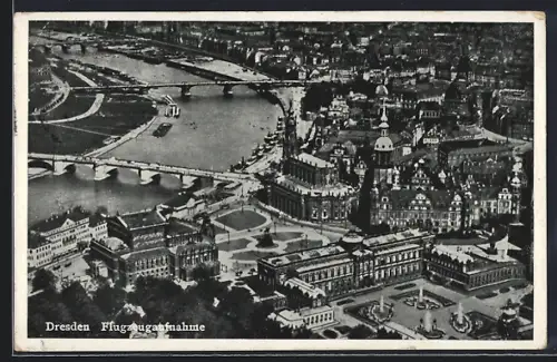 AK Dresden, Fliegeraufnahme der Satdt mit den Elbbrücken