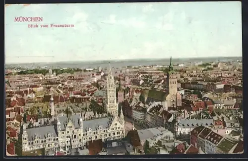 AK München, Teilansicht mit Strassenpartie vom Frauenturm aus