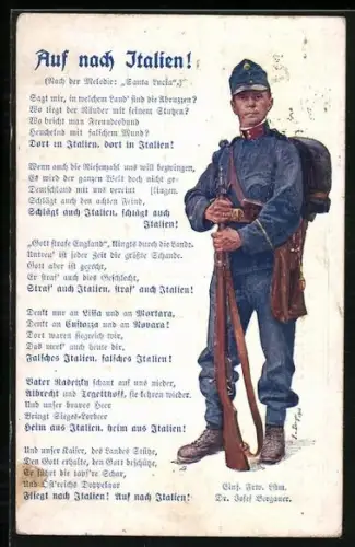 AK Österreichischer Soldat mit Gewehr, Auf nach Italien-Lied