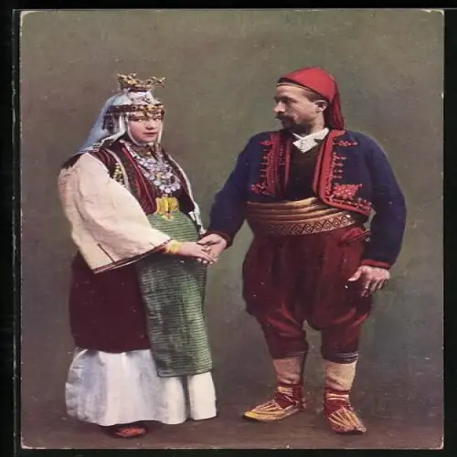 AK Bosnien und Hercegovina, Paar in traditioneller Kleidung, Gruss aus Bosnien und Hercegovina