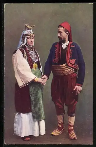 AK Bosnien und Hercegovina, Paar in traditioneller Kleidung, Gruss aus Bosnien und Hercegovina