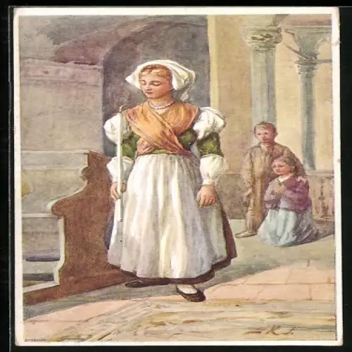 Künstler-AK Dame mit langer Kerze