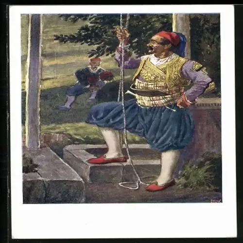 Künstler-AK Breno, Habitants de Breno, Mann in traditioneller Kleidung