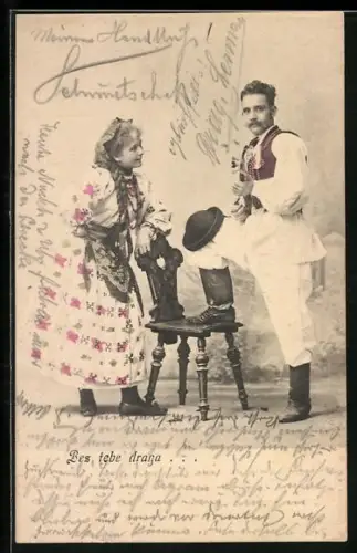AK Paar in traditioneller Kleidung, Bez tebe draga...