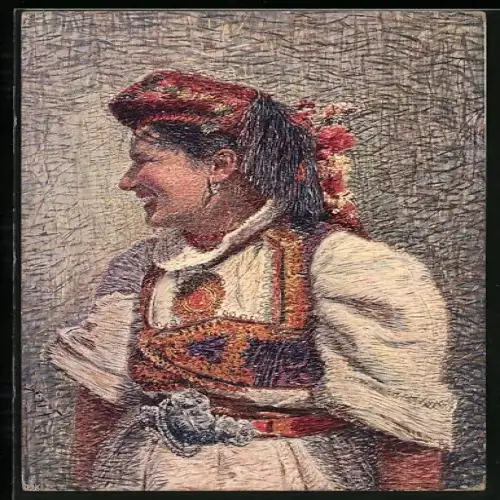 Künstler-AK Bosnien-Hercegovina, Frau in Trachtenkleidung