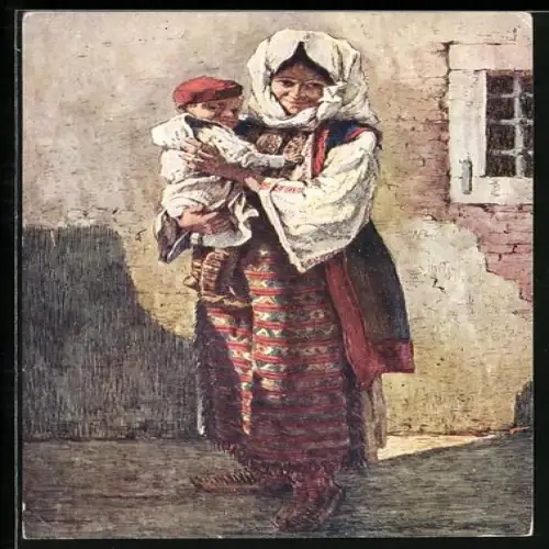 Künstler-AK Cetinjer /Dalmatien, Frau mit Kind