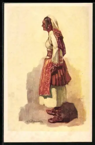 Künstler-AK Serbische Frau in Tracht