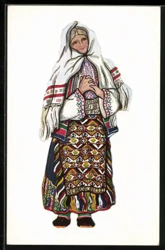 AK Knin, Dame in Volkstracht aus Dalmatien