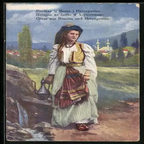Künstler-AK Bauernmädchen-Tracht aus der Posavina