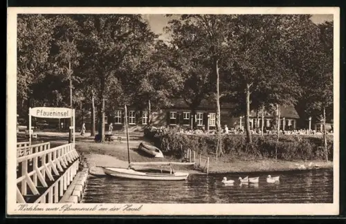 AK Berlin-Wannsee, der Seesteg am Wirtshaus zur Pfaueninsel an der Havel