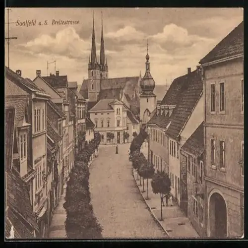 AK Saalfeld a. S., Breitestrasse aus der Vogelschau