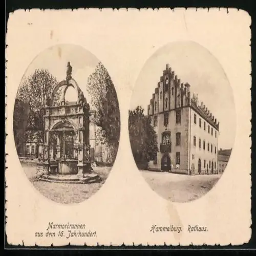AK Hammelburg, Rathaus, Marmorbrunnen aus dem 16. Jahrhundern