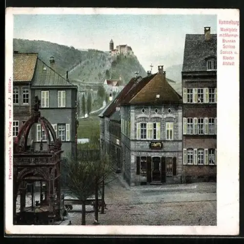AK Hammelburg, Marktplatz mit Marmorbrunnen, Schloss Saaleck und Kloster