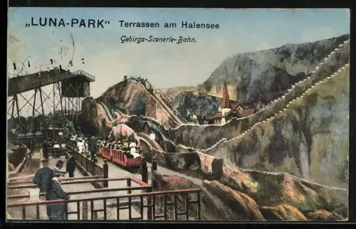 AK Berlin-Halensee, Luna-Park mit Gebirgsszenerie-Bahn