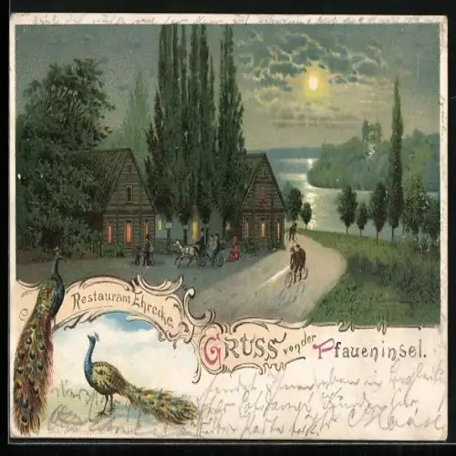 Lithographie Berlin-Wannsee, Restaurant Ehrecke bei der Pfaueninsel