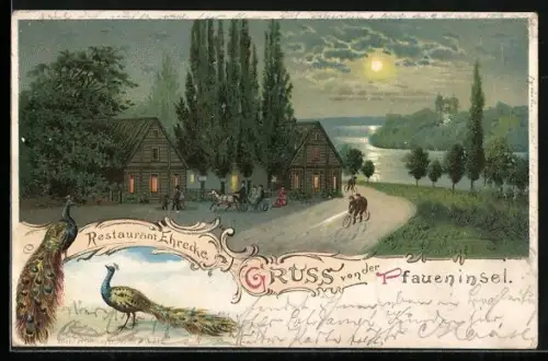 Lithographie Berlin-Wannsee, Restaurant Ehrecke bei der Pfaueninsel