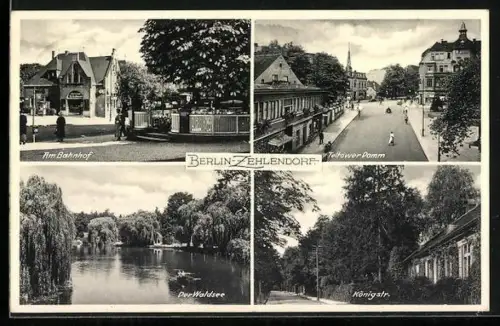 AK Berlin-Zehlendorf, Bahnhof, Teltower Damm, Königstrasse