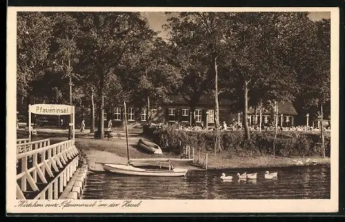 AK Berlin-Wannsee, der Seesteg am Wirtshaus zur Pfaueninsel an der Havel