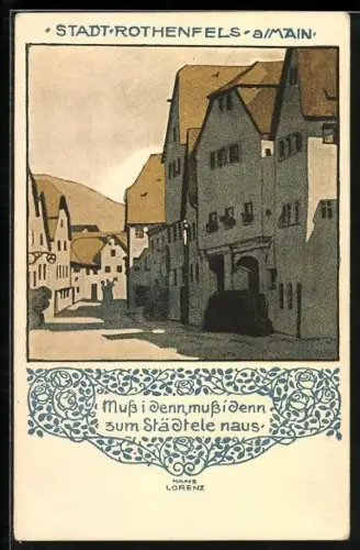 Steindruck-AK Rothenfels / Main, Strassenpartie