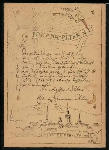 Künstler-AK Karlsruhe-Aue, Teilansicht, Johann-Peter, Geb. 1948