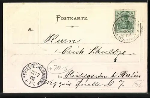 Passepartout-Lithographie Wildbad / Schwarzwald, Rehbock und Reh mit Rebhuhn