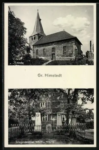 AK Gr. Himstedt, Kirche, Kriegerdenkmal 1870-71 u. 1914-18
