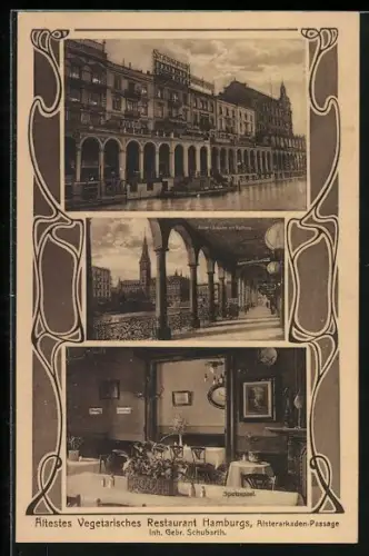 AK Hamburg, Ältestes vegetarisches Restaurant an der Alsterarkaden-Passage, Inh. Gebr. Schubarth