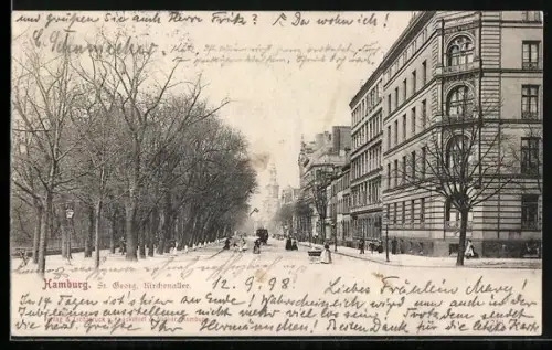 AK Hamburg-St.Georg, Blick in die Kirchenallee mit Wohnhäusern
