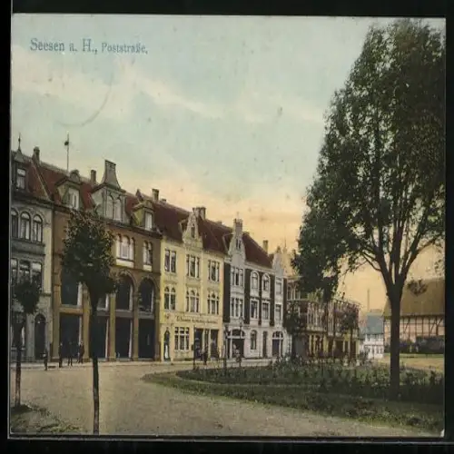 AK Seesen a. H., Poststrasse mit Buchhandlung Ed. Reinecke